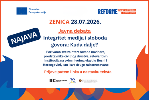 Poziv na javnu debatu 'Integritet medija i sloboda govora: Kuda dalje?'