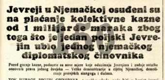 Sarajevski Jevrejski glas o Kristalnoj noći